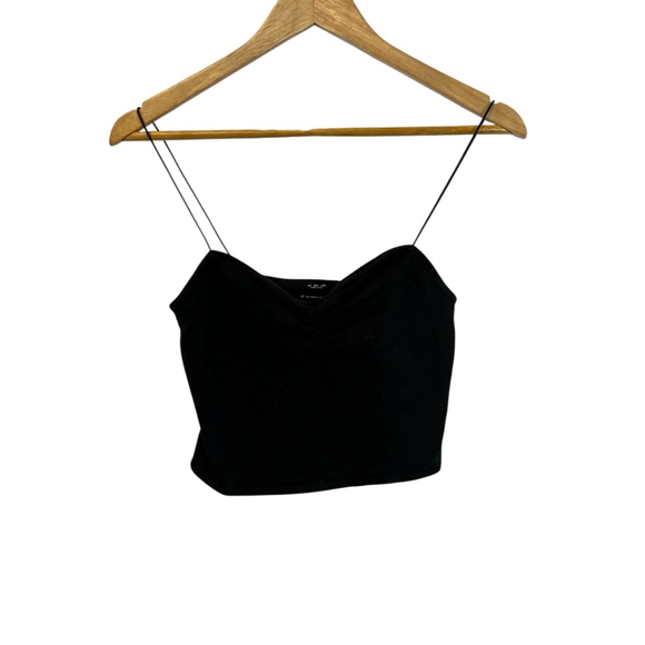 Out From Under Tops - OUT FROM UNDER BY URBAN OUTFITTERS Black Cropped Stretch Elastic Strap Tank Top